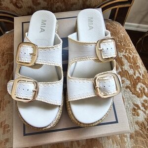 MIA Women's White Sandals with Gold Buckles
